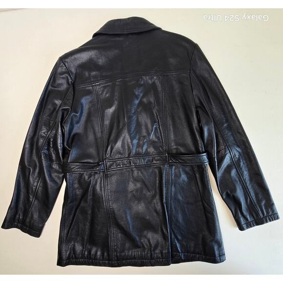 Outdoor Exchange Black Genuine Leather Jacket Belted Lined Coat Women's M - Picture 4 of 10